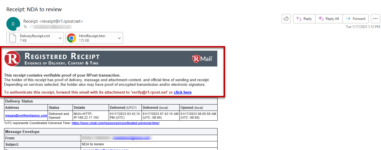 registered post receipt