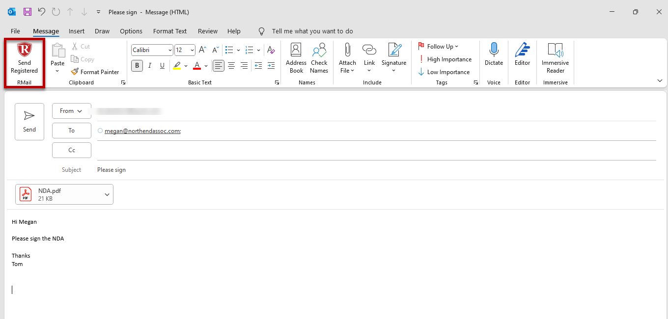 How to use the Send to RSign feature from the RMail Outlook plugin